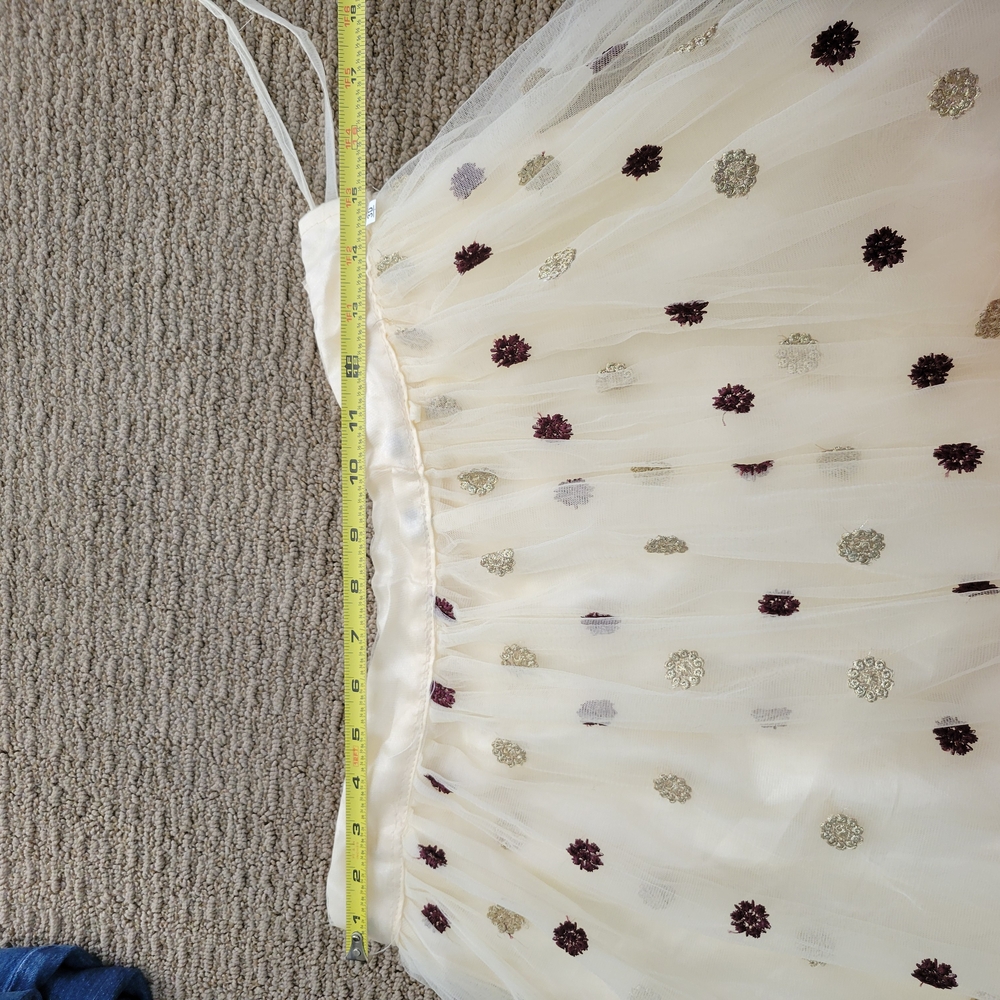 TULLE SKIRT FROM INDIA Elegant Polka Dot Skirt in Cream and Burgundy DRAWSTRING - Picture 13 of 16
